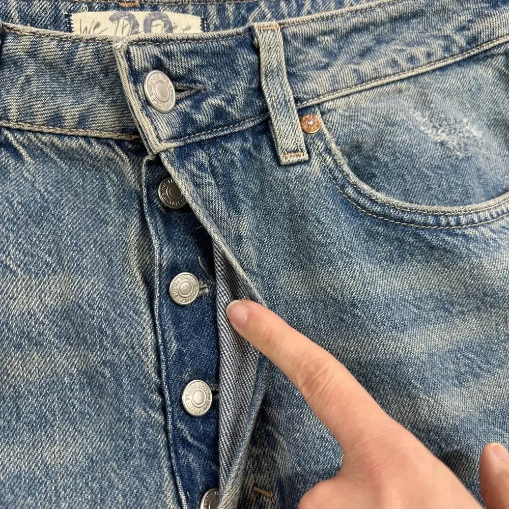 We The Free Jeans Womens 29 Blue Fast Times High Rise Mom Distressed Button Fly